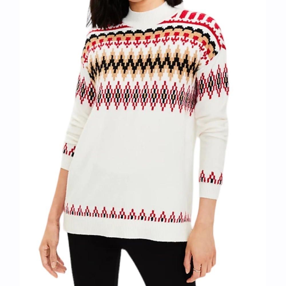 Loft Fair Isle Mock Neck Cream Multicolor‎ Sweater Women’s Size Small NWT